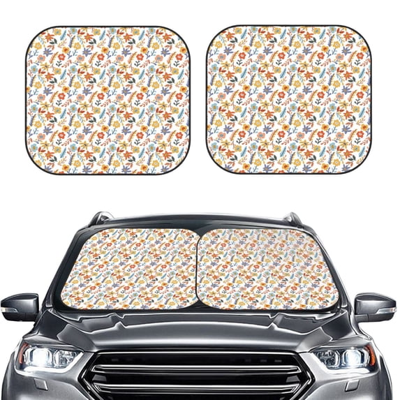 Uemuo Retro Floral Printed 2 PCS Car Windshield Sun Shade, Auto Sun Heat and UV Rays Blocker, Foldable Automotive Front Window Sunshade Protector