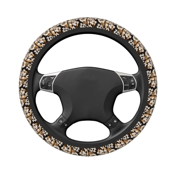 Uemuo Retro Hydrangeas Printed Car Elastic Steering Wheel Cover - Universal Car Accessory for Diverse Cars Anti-Slip, and Comfortable- 15"