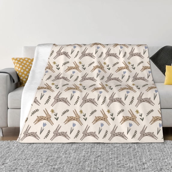 Uemuo Retro Rabbit Printed Throw Blanket for Couch, Fluffy Fuzzy Blankets for Bed, Sofa, Cozy Flannel Faux Fur Blanket-40"x30"
