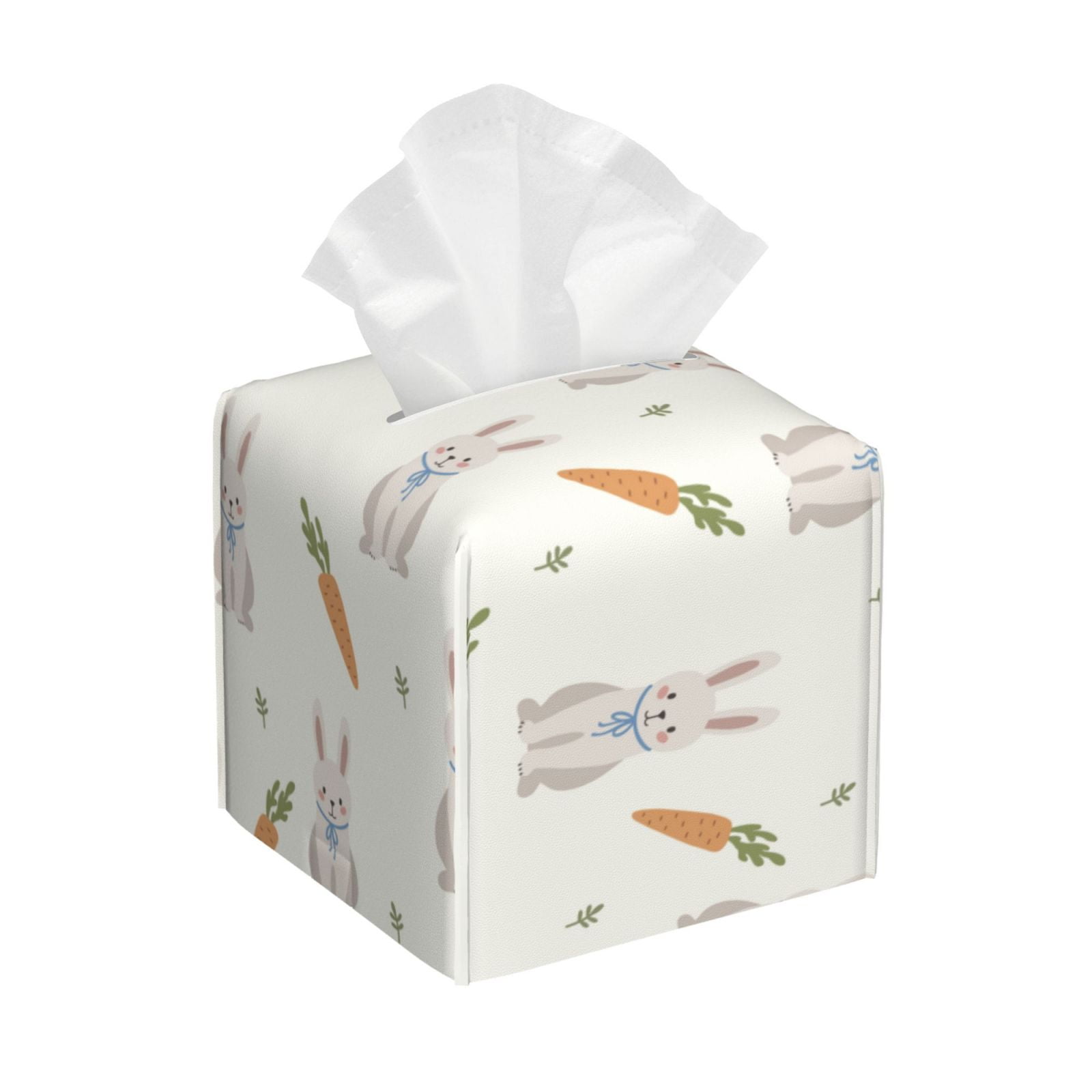 Uemuo Retro Rabbit Tissue Box Cover Holder, Square with Bottom Belt ...