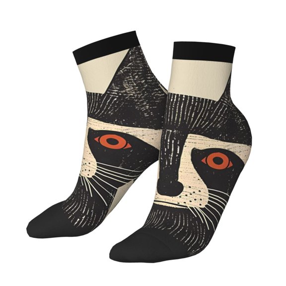 Uemuo Retro Raccoon Graphic Print Printed Crew Socks, Moisture-Wicking Socks, Athletic Socks for Men Breathable Cushion Socks Casual Sport Socks for Running Traveling