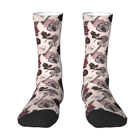 Uemuo Retro Red Black Roses Pattern Women's Crew Socks, Soft Durable Breathable Moisture-Wicking with Odor Control Cotton socks