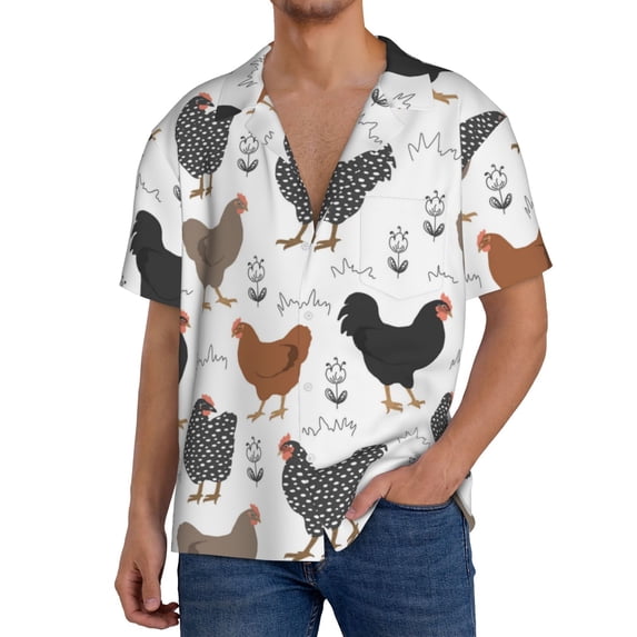 Uemuo Retro Rooster Pattern Cotton Linen Short Sleeve Shirts,Casual Lightweight Button Down Shirts,Vacation Beach Summer Tops-X-Large