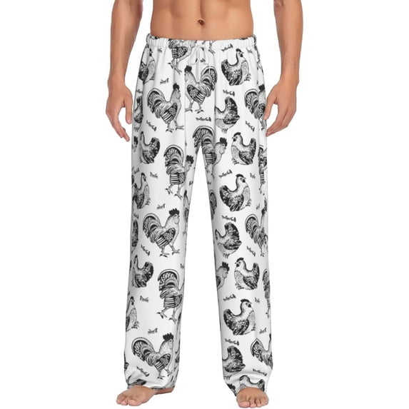 Uemuo Retro Rooster Pattern Men's Wide Leg Palazzo Lounge Pants with Pockets Light Weight Loose Comfy Casual Pajama Pants-Small