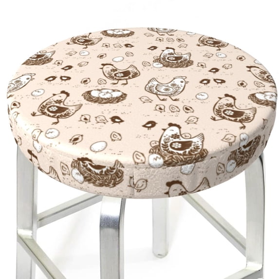 Uemuo Retro Rooster Pattern Round Bar Stool Seat Covers Washable Stool Cushion Slipcover Elastic Bar Chair Covers-14 inch