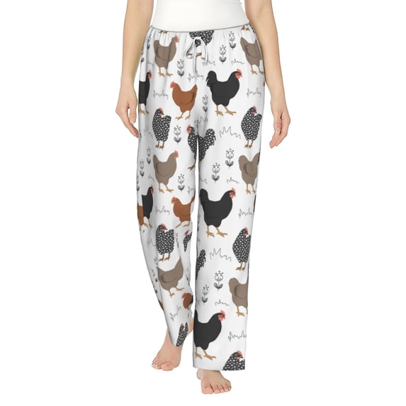 Uemuo Retro Rooster Pattern Women's Wide Leg Palazzo Lounge Pants with Pockets Light Weight Loose Comfy Casual Pajama Pants-Medium