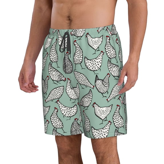 Uemuo Retro Rooster4 Pattern Men's Swim Trunks Hawaiian Beach Bathing Suit Swimsuits Beach Quick-Dry Shorts with Pockets-Large