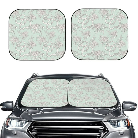 Uemuo Retro Snake Printed 2 PCS Car Windshield Sun Shade, Auto Sun Heat and UV Rays Blocker, Foldable Automotive Front Window Sunshade Protector