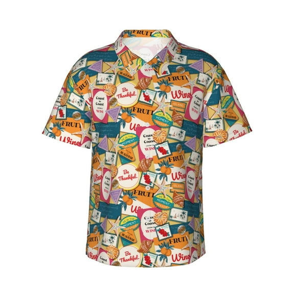 Uemuo Retro Summer Stamp Printed Regular Fit Short Sleeve Casual Hawaiian Shirt for Men,Aloha shirt,Tropical shirt,Floral print shirt,Vacation Beach shirt-Medium