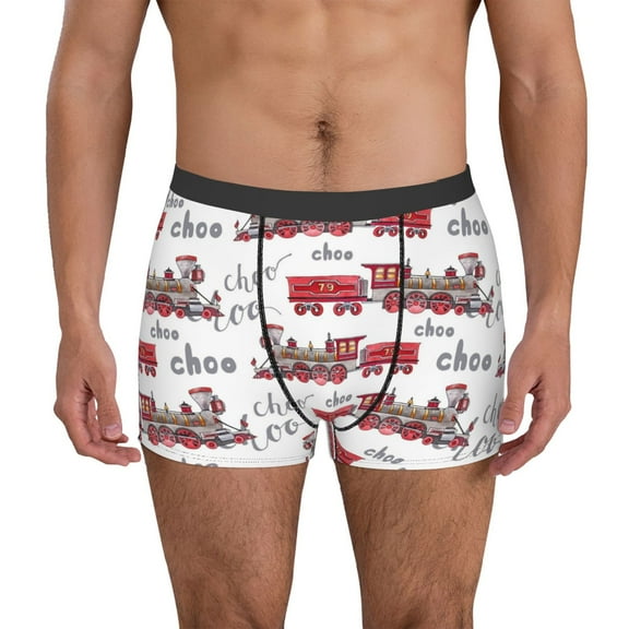 Uemuo Retro Train Pattern Men's Boxer Briefs,Trunk Anti-Chafing,Comfortable, Durable, and Stylish Underwear-Large