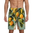 thumbnail image 1 of Uemuo Retro Warm Lemon Flower Pattern Men's Short Pajama Pants – Soft & Breathable Lounge Shorts, Elastic Waistband with Pockets, Lightweight Sleepwear for All-Season Comfort-Large, 1 of 6
