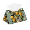 thumbnail image 1 of Uemuo Retro Warm Lemon Flower Pattern Tissue Box Cover Holder, Triangle with Bottom Belt - PVC Leather Decorative Organizer for Tabletop, Bathroom, Car, Office, 1 of 9