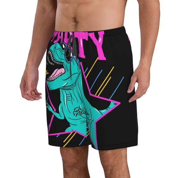 Uemuo Rex Dinosaur With Sunglasses Pattern Men's Swim Trunks Hawaiian Beach Bathing Suit Swimsuits Beach Quick-Dry Shorts with Pockets-Medium