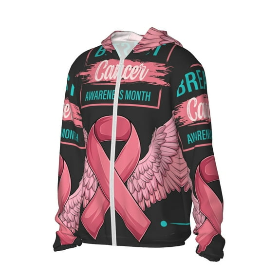 Uemuo Ribbon With Angel Wings Pattern Women's Full Zip UPF 50+ Sun Protection Hoodie Jacket Long Sleeve Sun Shirt Hiking Outdoor Performance with Pockets-Small