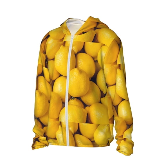 Uemuo Ripe Yellow Lemon Pattern Women's Full Zip UPF 50+ Sun Protection Hoodie Jacket Long Sleeve Sun Shirt Hiking Outdoor Performance with Pockets-