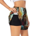 thumbnail image 1 of Uemuo Riverside Meditating Cat Pattern Women's Athletic Shorts High Waisted Running Shorts with Liner Pockets Gym Elastic Workout Shorts-, 1 of 9