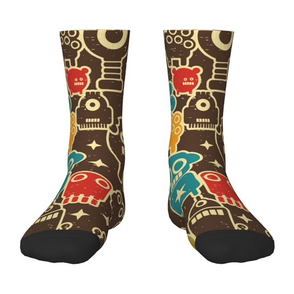 Uemuo Robot and Monsters Printed Kids Boys Socks Seamless Crew Socks Crazy Funny Athletic Sport Socks for Children