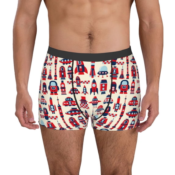 Uemuo Rocket Pattern Pattern Men's Boxer Briefs,Trunk Anti-Chafing,Comfortable, Durable, and Stylish Underwear-X-Large