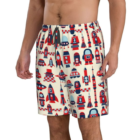 Uemuo Rocket Pattern Pattern Men's Swim Trunks Hawaiian Beach Bathing Suit Swimsuits Beach Quick-Dry Shorts with Pockets-XX-Large