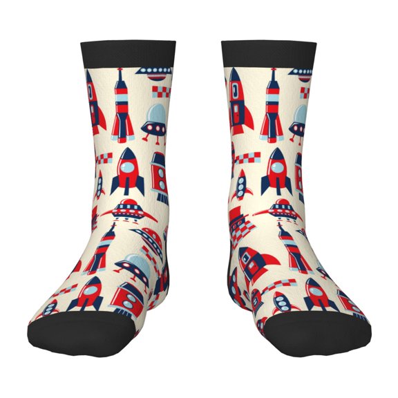 Uemuo Rocket Pattern Printed Kids Boys Socks Seamless Crew Socks Crazy Funny Athletic Sport Socks for Children