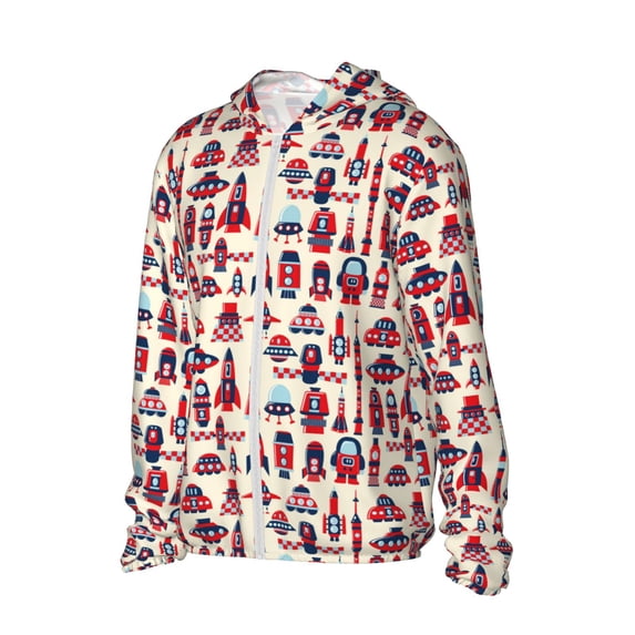 Uemuo Rocket Pattern Pattern Women's Full Zip UPF 50+ Sun Protection Hoodie Jacket Long Sleeve Sun Shirt Hiking Outdoor Performance with Pockets-Medium
