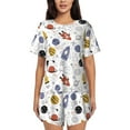 thumbnail image 1 of Uemuo Rocket Planets Pattern Women's Short-Sleeved Pajama, Button-Front Loungewear, 2-Piece Summer Sleepwear, Elastic Drawstring Shorts-4X-Large, 1 of 7