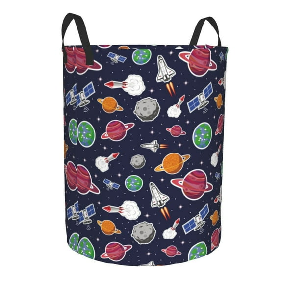 Uemuo Rocket Satellite Pattern Circular Laundry Hamper Basket with handles,Collapsible laundry basket,Large capacity laundry hamper,Laundry Organizer-Small
