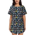 thumbnail image 1 of Uemuo Rocket Space Pattern Women's Short-Sleeved Pajama, Button-Front Loungewear, 2-Piece Summer Sleepwear, Elastic Drawstring Shorts-XX-Large, 1 of 7