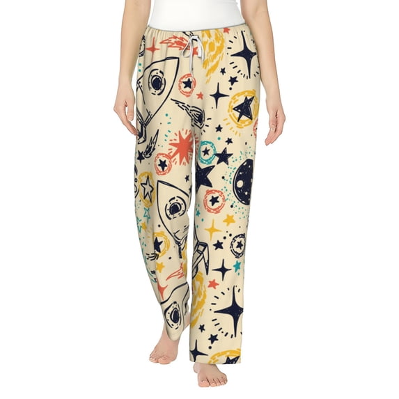 Uemuo Rockets Pattern Women's Wide Leg Palazzo Lounge Pants with Pockets Light Weight Loose Comfy Casual Pajama Pants-Large