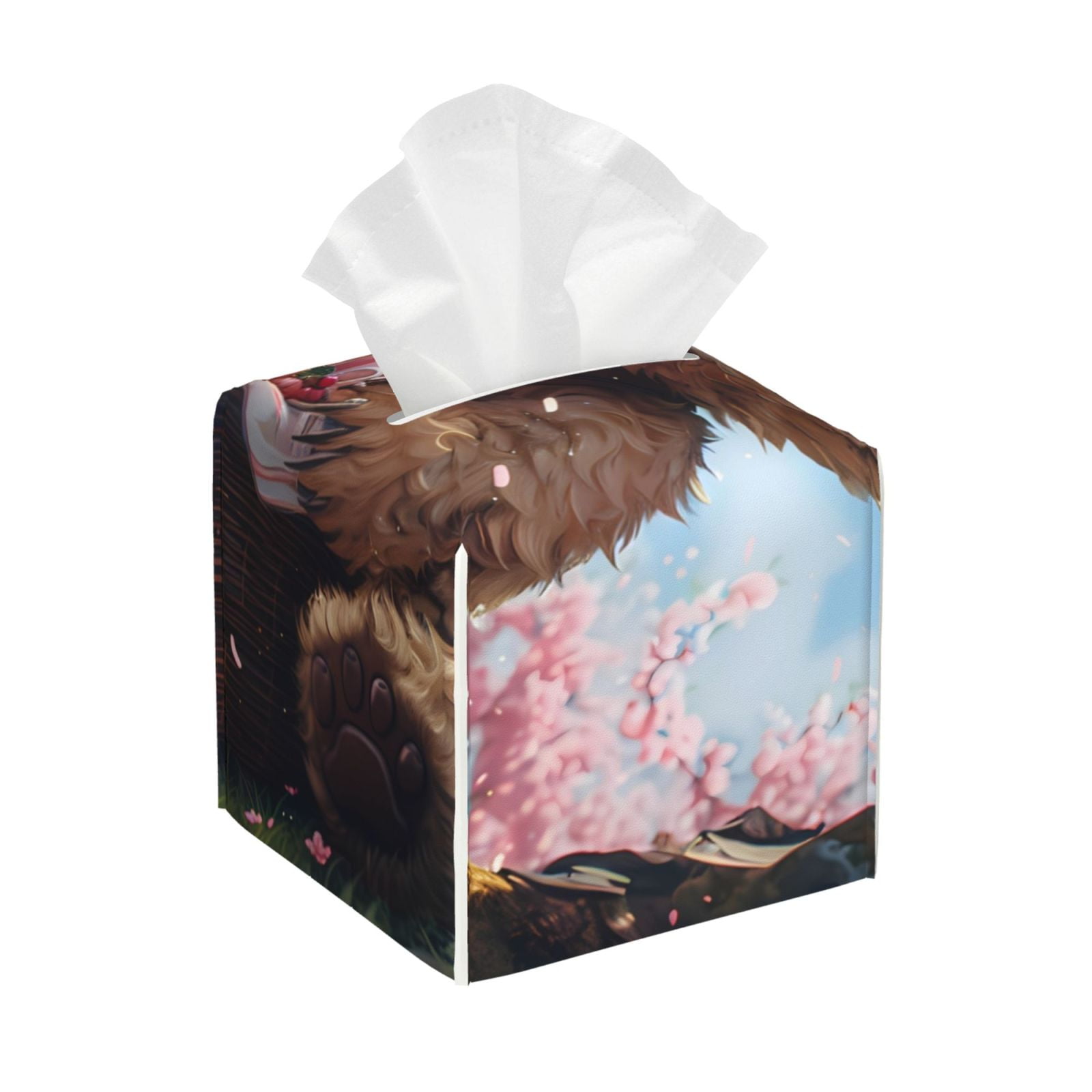 Uemuo Romantic Floral Bear Tissue Box Cover Holder, Square with