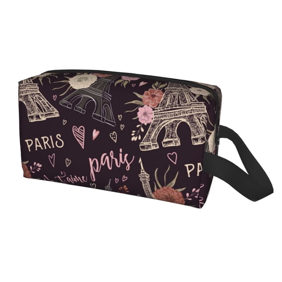 Uemuo Romantic Paris Pattern Portable Toiletry Bags with Handle, Waterproof travel Make up Bags for Women, Large Capacity Travel Cosmetic Bags