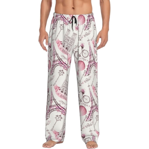 Uemuo Romantic Travel In Paris Pattern Men's Wide Leg Palazzo Lounge Pants with Pockets Light Weight Loose Comfy Casual Pajama Pants-Medium