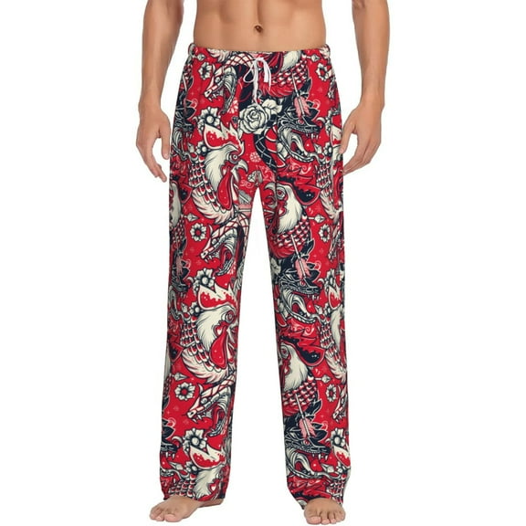 Uemuo Rooster Head Pattern Men's Wide Leg Palazzo Lounge Pants with Pockets Light Weight Loose Comfy Casual Pajama Pants-Medium