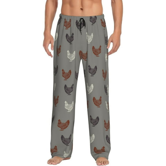 Uemuo Rooster Pattern Men's Wide Leg Palazzo Lounge Pants with Pockets Light Weight Loose Comfy Casual Pajama Pants-Small