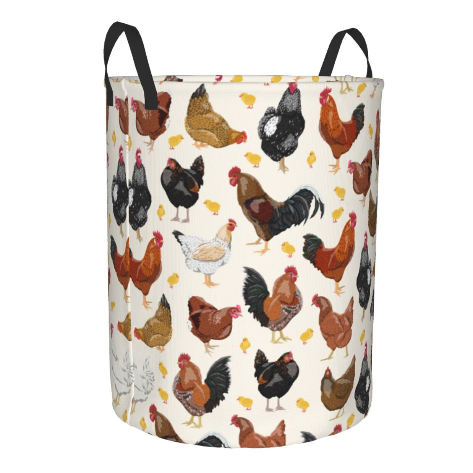 Uemuo Roosters and Chickens Pattern Circular Laundry Hamper Basket with