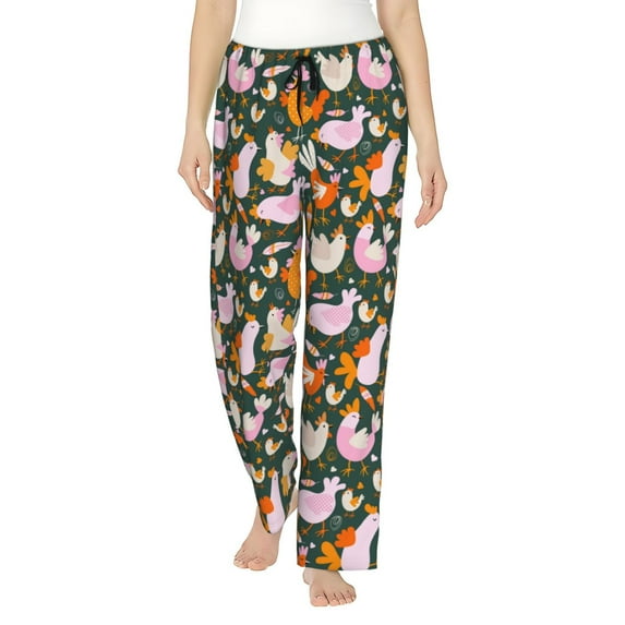 Uemuo Roosters and Chicks Pattern Women's Wide Leg Palazzo Lounge Pants with Pockets Light Weight Loose Comfy Casual Pajama Pants-X-Large