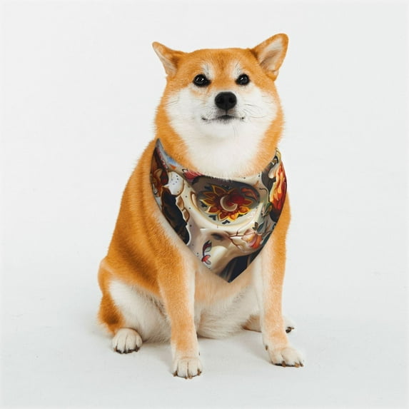 Uemuo Rose Floral Skull Summer Dog Bandanas,Cat Pet scarf,Soft Cotton Puppy Cat Scarfs Washable,Pets Gift-Large