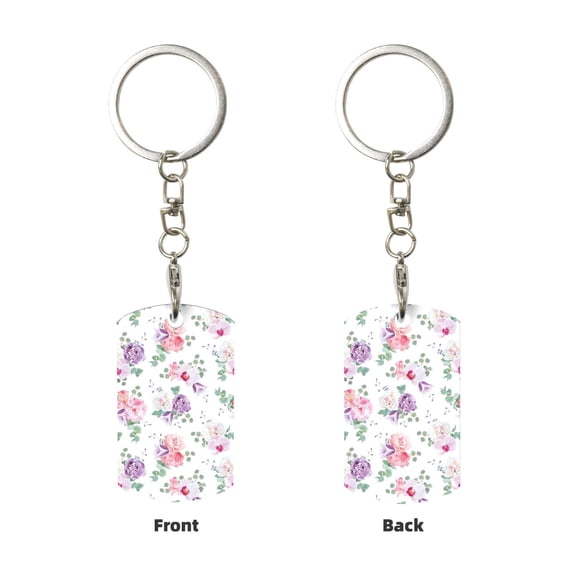 Uemuo Rose Flower B Pattern Rectangular Metal Keychain - Durable, Stylish, and Personalized Key Ring for Men and Women,Engraved Keychain,Gift Slim Sturdy Keychain