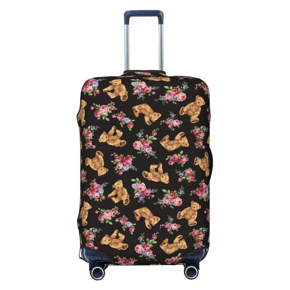 Uemuo Rose Flower Bear Printed Washable Luggage Cover - Fashion Suitcase Protector Fits 18-32 Inch Luggage -Medium