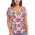 thumbnail image 1 of Uemuo Rose Flowers Drawing Women's Deep V-Neck Low Cut Tops - Casual Loose Fit with Stainless Steel Loop, Soft, Breathable, Perfect for Office, Travel, and Daily Wear-Small, 1 of 5
