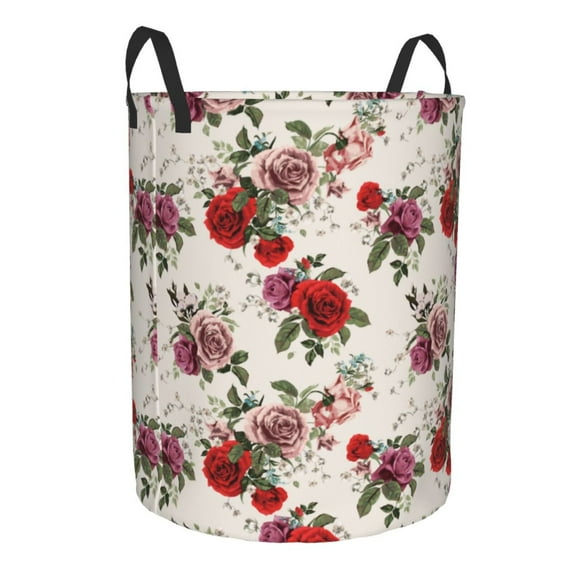 Uemuo Rose Flowers Pattern Circular Laundry Hamper Basket with handles,Collapsible laundry basket,Large capacity laundry hamper,Laundry Organizer-Medium