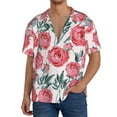 thumbnail image 1 of Uemuo Rose Flowers Pattern Cotton Linen Short Sleeve Shirts,Casual Lightweight Button Down Shirts,Vacation Beach Summer Tops-Small, 1 of 7