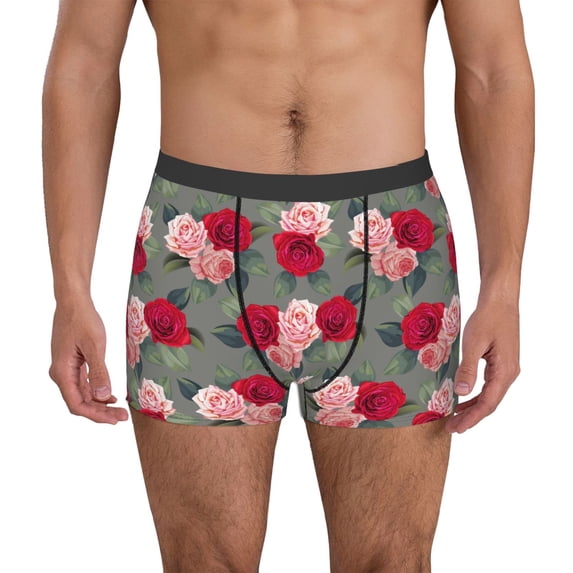 Uemuo Rose Flowers Pattern Men's Boxer Briefs,Trunk Anti-Chafing,Comfortable, Durable, and Stylish Underwear-Large