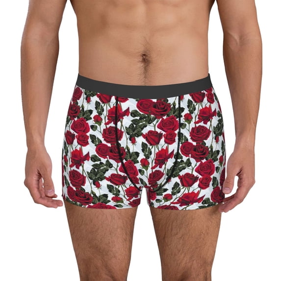 Uemuo Rose Flowers Pattern Men's Boxer Briefs,Trunk Anti-Chafing,Comfortable, Durable, and Stylish Underwear-