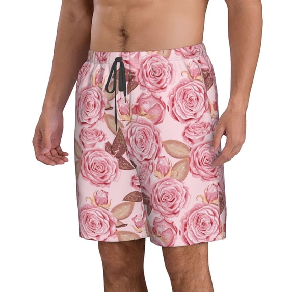 Uemuo Rose Flowers Pattern Men's Swim Trunks Hawaiian Beach Bathing Suit Swimsuits Beach Quick-Dry Shorts with Pockets-3X-Large
