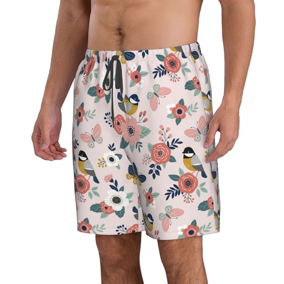 Uemuo Rose Flowers Pattern Men's Swim Trunks Hawaiian Beach Bathing Suit Swimsuits Beach Quick-Dry Shorts with Pockets-Medium