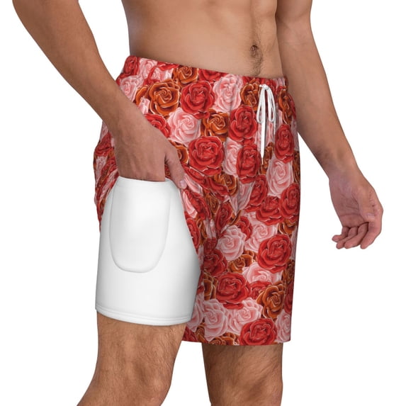 Uemuo Rose Flowers Pattern Mens Swim Trunks Quick Dry Board Shorts with Mesh Lining, Stretch Beach Shorts Quick Dry No-Chafing Board Shorts-XX-Large