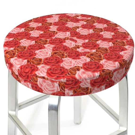Uemuo Rose Flowers Pattern Round Bar Stool Seat Covers Washable Stool Cushion Slipcover Elastic Bar Chair Covers-12 inch