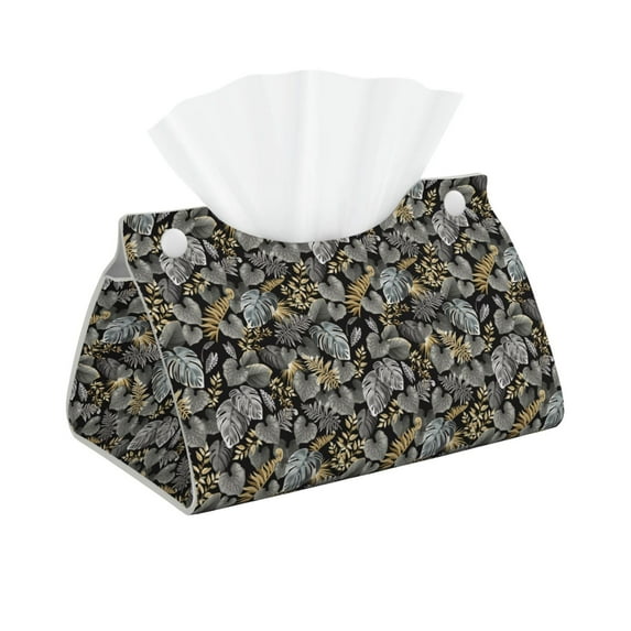 Uemuo Rose Flowers Pattern Tissue Box Cover Holder, Triangle with Bottom Belt - PVC Leather Decorative Organizer for Tabletop, Bathroom, Car, Office