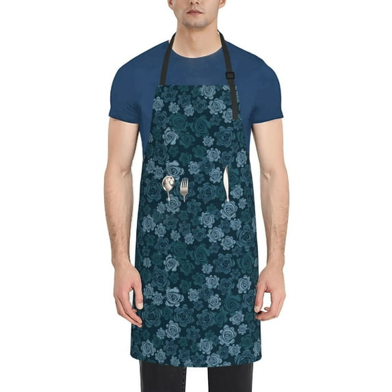 Uemuo Rose Flowers Pattern Waterproof Apron Adjustable Dishwasher Apron- Apron for Women Men Heavy Duty Work Apron for Dishwashing Chemical Lab
